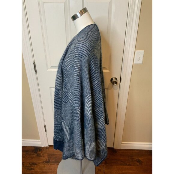 Sarah Pacini Blue Gray Striped Oversized Open Front Wrap Cardigan, One Size, NWT - Picture 3 of 5